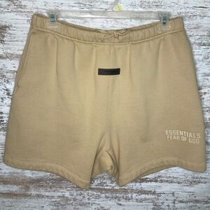 Fear of God Essentials Sweat Shorts sz Large EUC Tan/Khaki